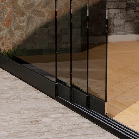 Glazen schuifwand pakket 4 spoor tot 405 cm Getint glas compleet Zwart