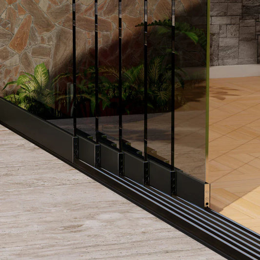 Glazen schuifwand pakket 6 spoor tot 607 cm Getint compleet Zwart