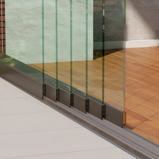 Glazen schuifwand pakket 6 spoor tot 607 cm Helder compleet Antraciet